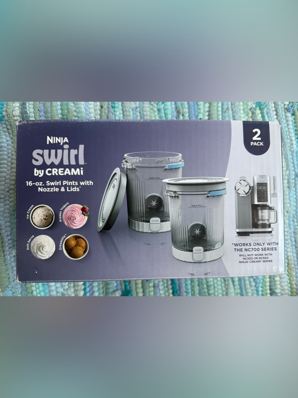 NIB Ninja Swirl by CREAMI - 2 pack of pints & lids - compatible w/ NC700 Series